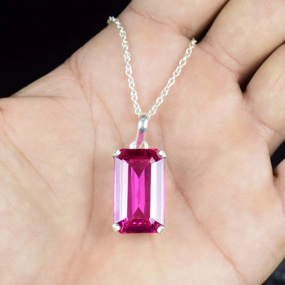 Natural Certified 28 Ct Pink Sapphire Loose Gemstone 925 Solid Silver Pendant