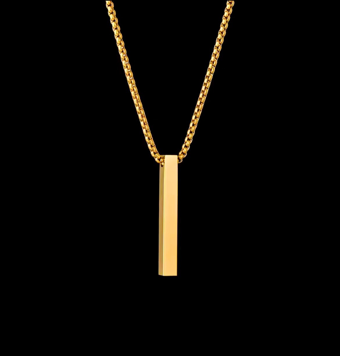 Minimalist Bar Pendant Necklace Stainless Steel 24” Chain Gold Silver Black