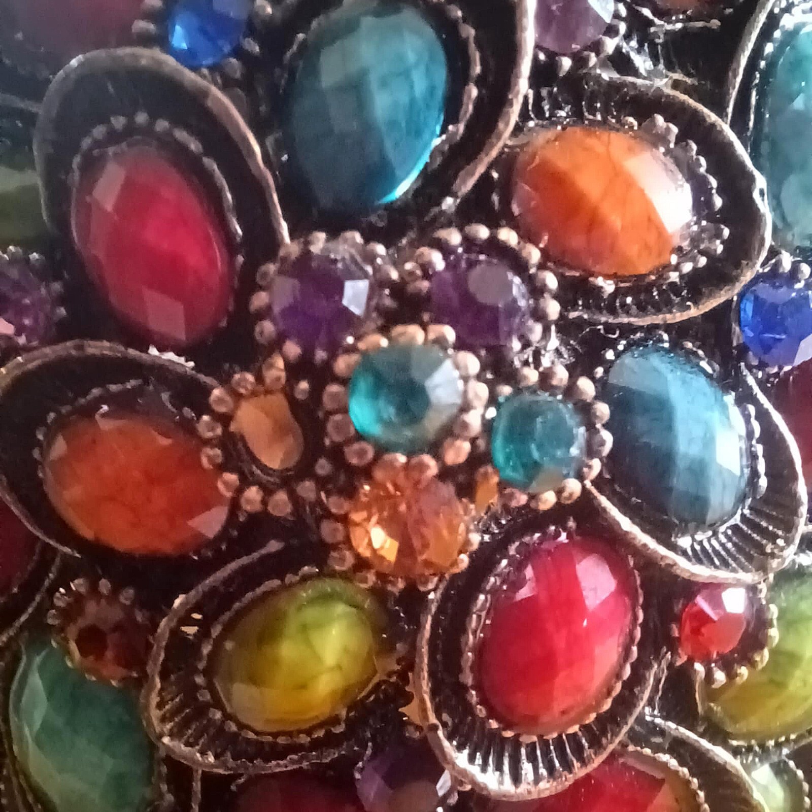 Bold Color Cuff Bracelet Chained to Ring Spring Hinge Clasp MUST SEE BEAUTIFUL!!