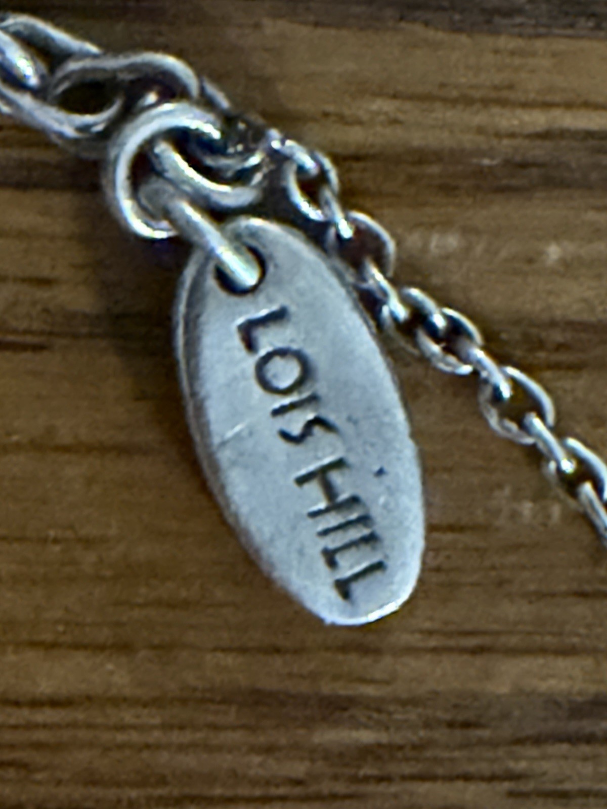 Lois Hill Signed Silver Toggle Cable Chain Necklace Square Filigree Charm 925