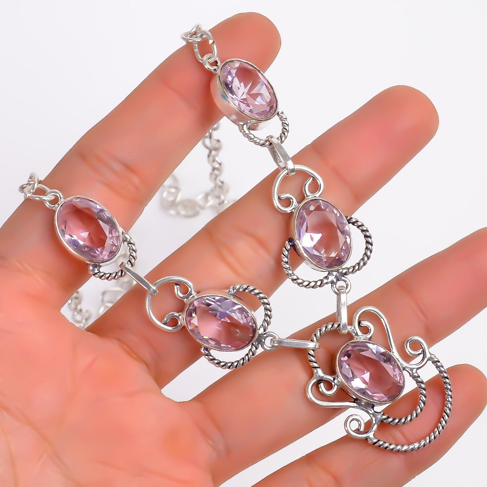 Vintage Handmade Oval Shape Gemstone Jewelry Necklace Size- 18″