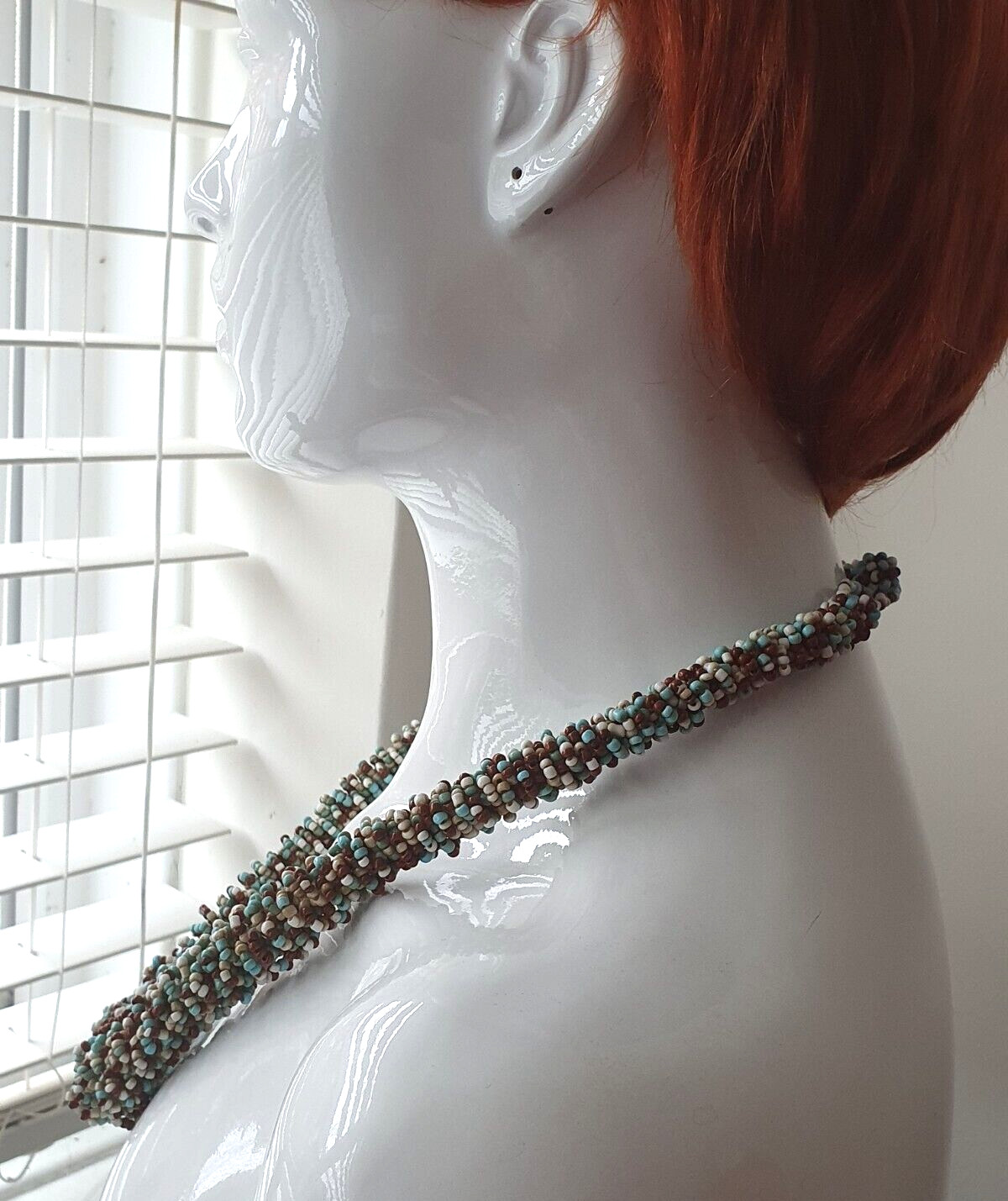Blue White Brown Twisted Seed Bead None Metal Tribal Ethnic Adjustable Necklace