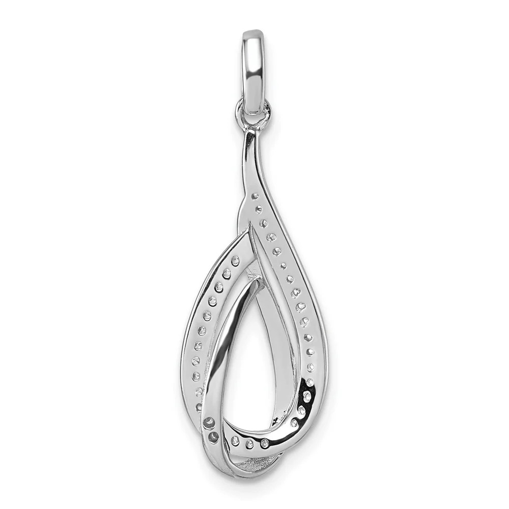 Sterling Silver Rhodium-Plated CZ Polished Tear Drop Pendant