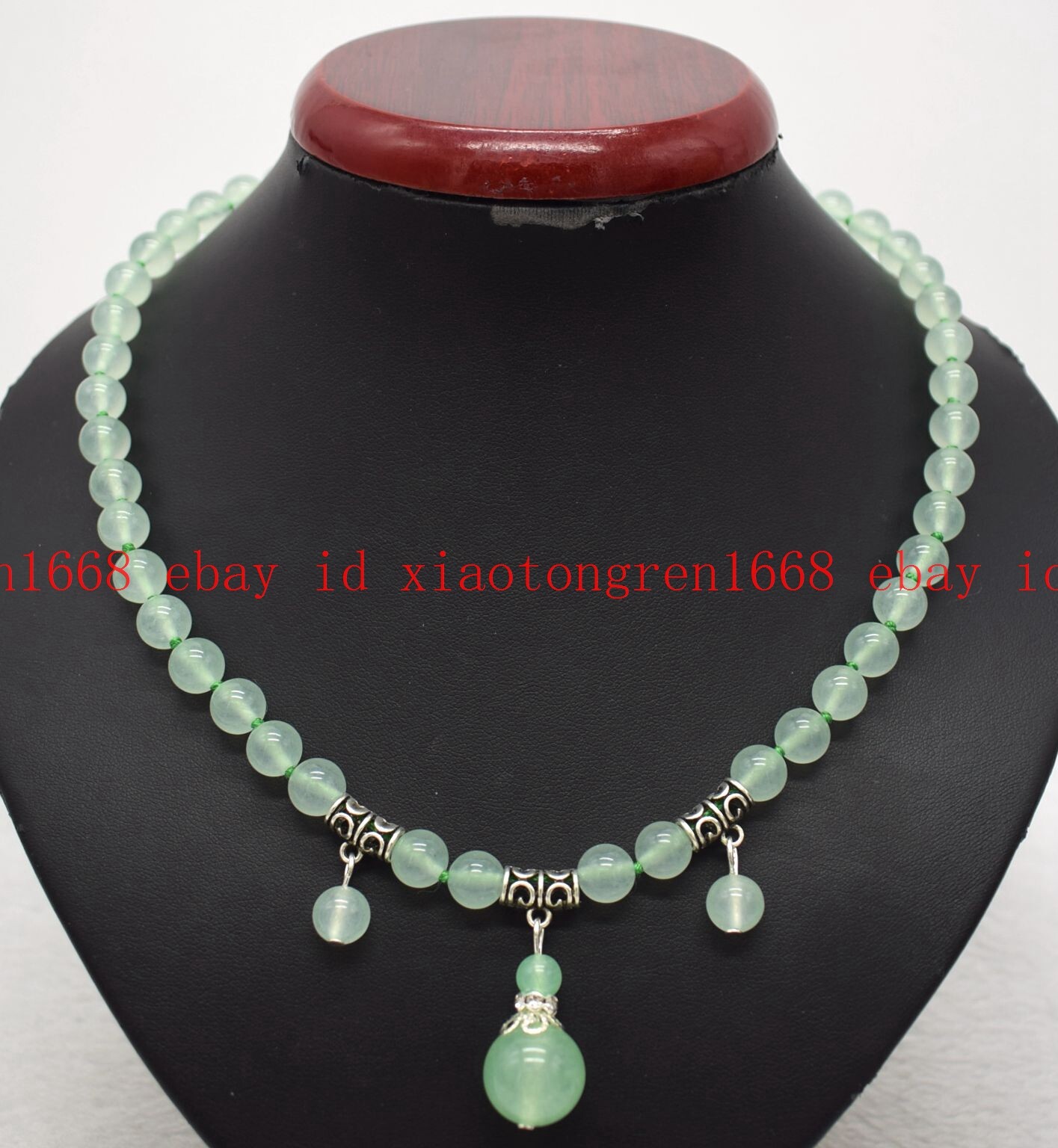 Handmade Natural 8mm Light Green Jade Gems Round Beads Pendant Necklace 16-24in