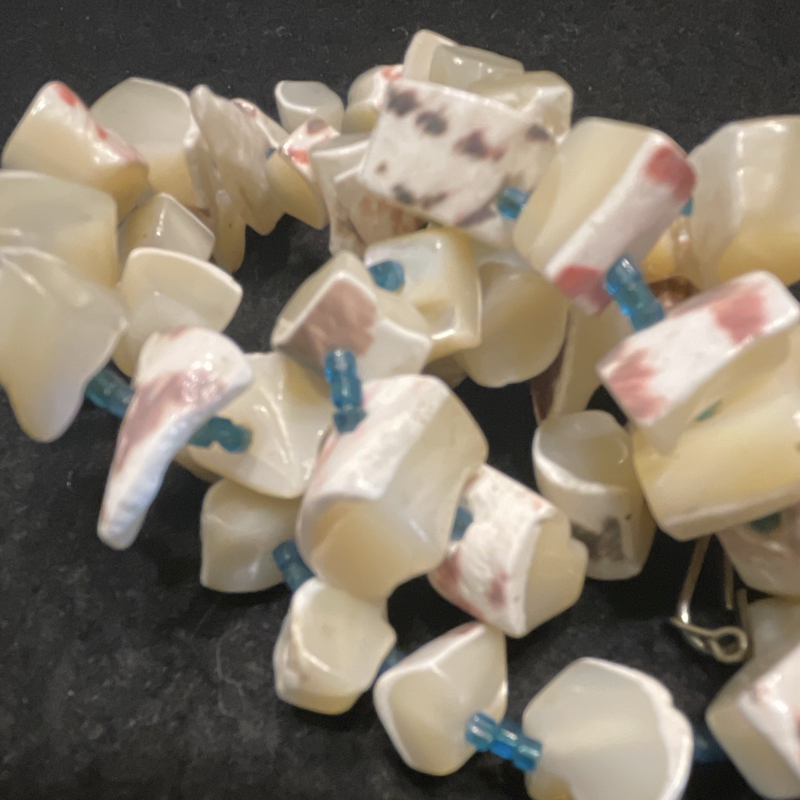 White Chunky Bone/Shell Chip Necklace Beachy 30”