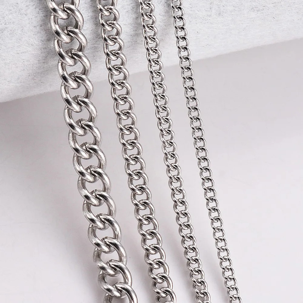 Stainless Steel Link Chain Necklace Silver Tone 1.5mm 2mm 3mm 4.5mm Jewelry