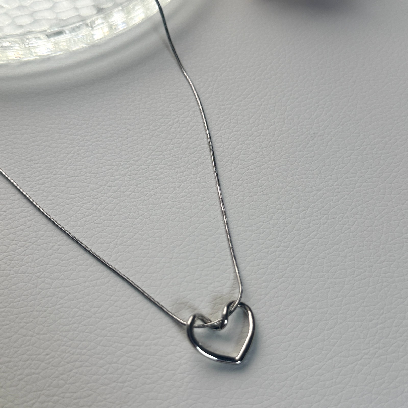 Minimalist Silver Tone Open Heart Pendant Necklace, 18 in, Titanium Steel
