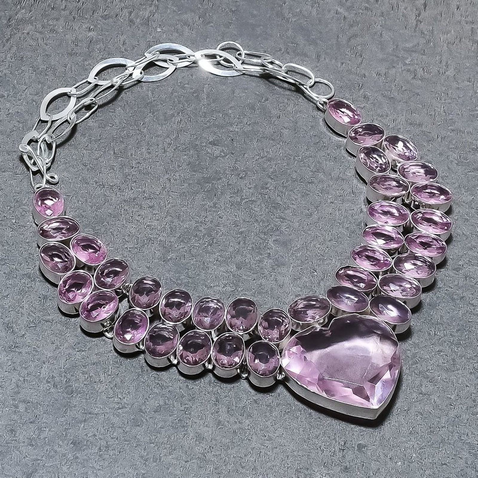 Pink Kunzite Gemstone Necklace Handmade Adjustable Chain Unique Gift Jewelry 18″