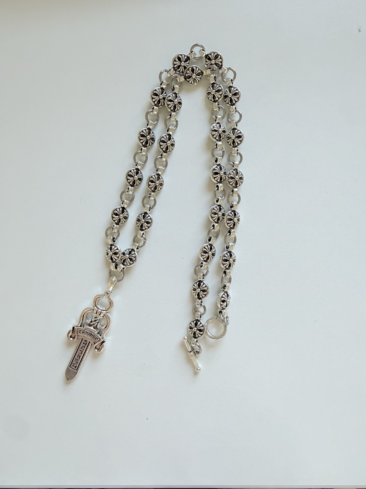 CH style silver cross sword dagger necklace 50cm