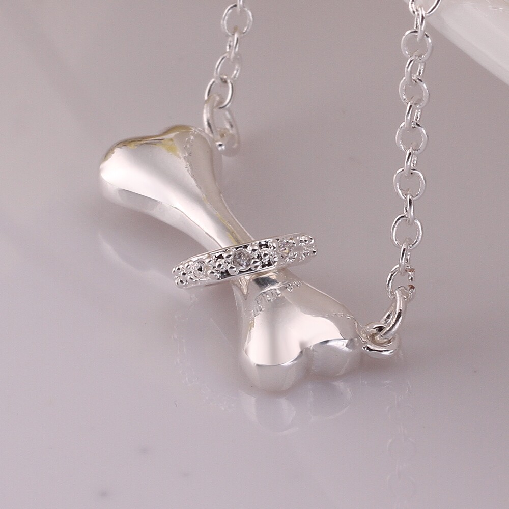 Elegant 925 Sterling Silver Filled SF Bone CZ Pendant Necklace N-A748