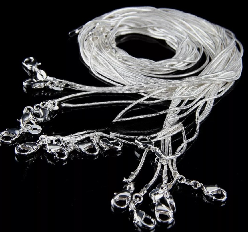 100Pcs Snake/Rolo Chain Necklace 1/2mm Silver Plated 16 18 20 22 24″ Bulk Lots