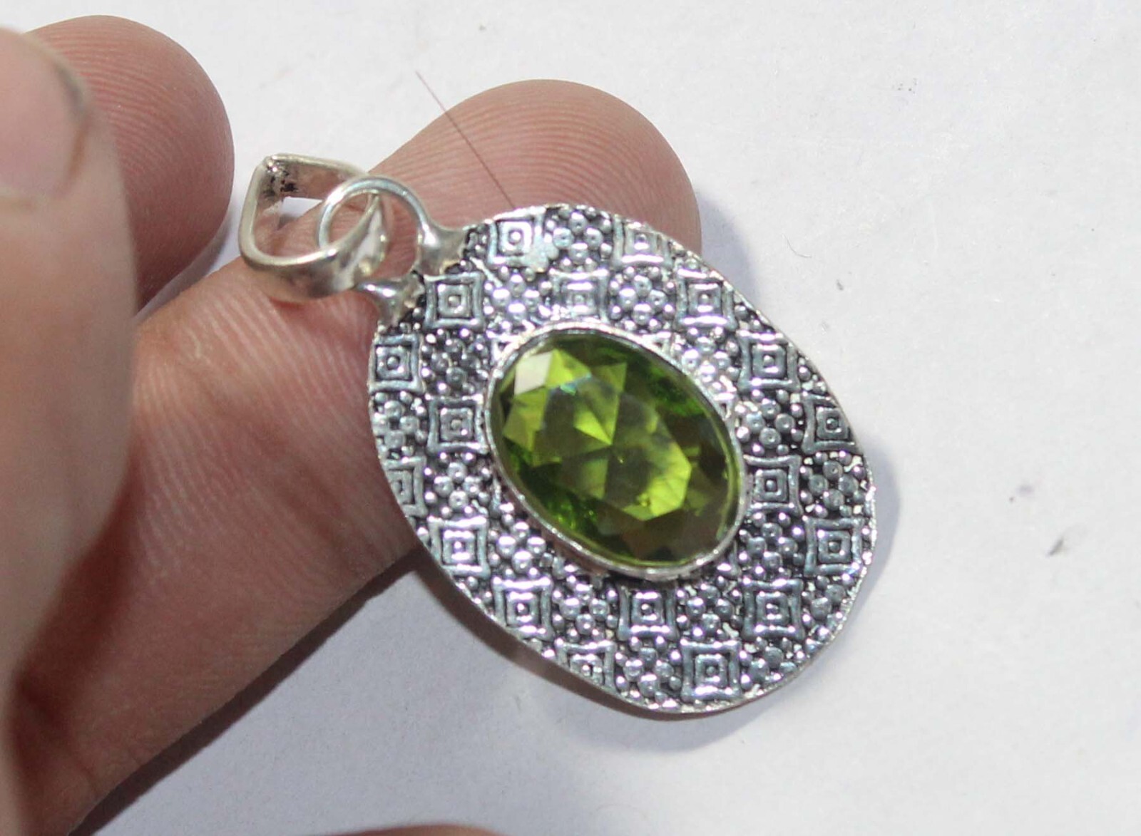 Hydro Peridot Oval Shape Gemstone Handmade Pendent Jewelry Pendant Size 1.5 Inch