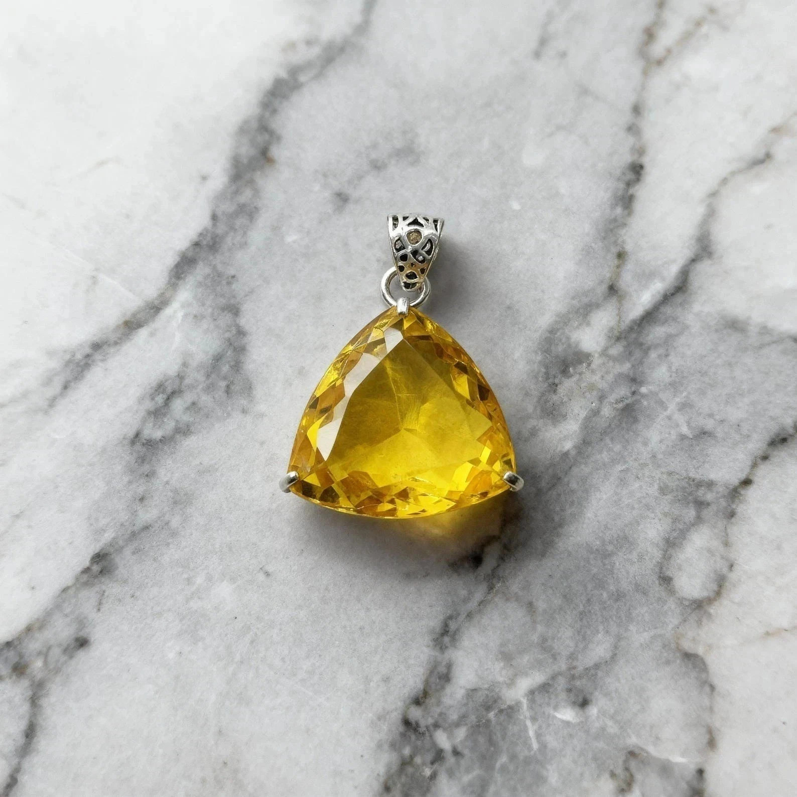 Citrine Yellow Pendant 70.35 Ct Trillion Cut Sterling Sliver Jewelry With Chain