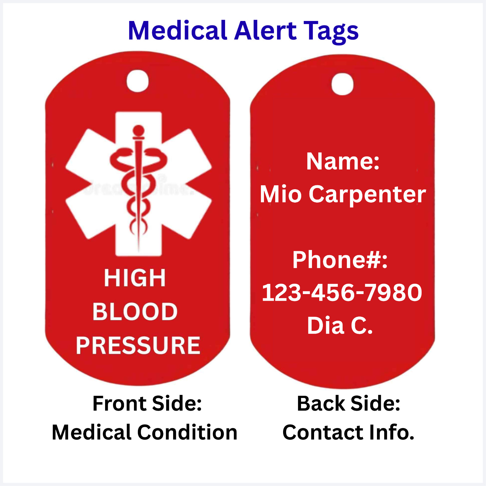 Custom Medical Alert ID Dog Tag Necklace Engraved Diabetic Allergies ICE Info