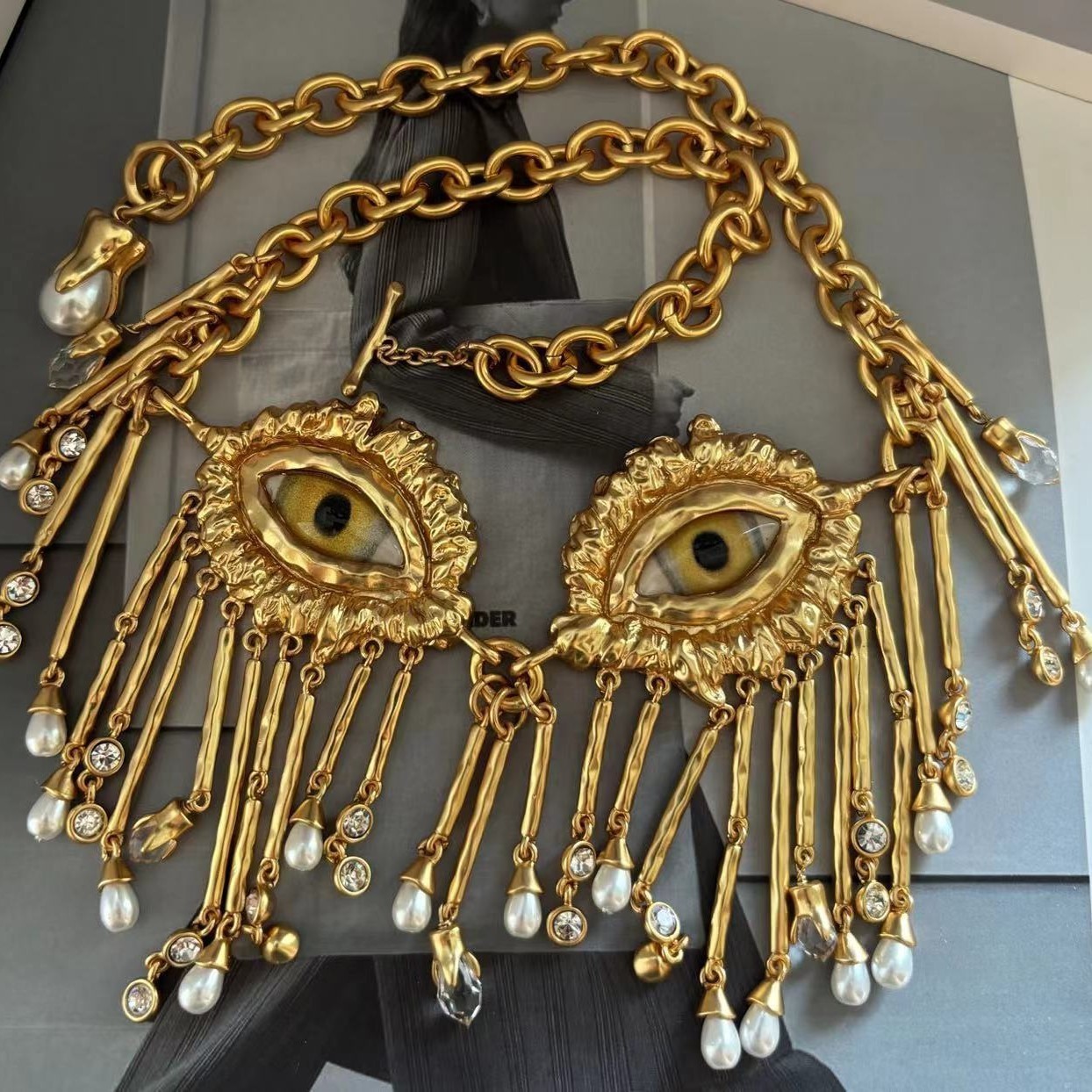 NEW Schiaparelli Women Retro Devil’s Eye Tassel Gold Plate Necklace Lover Gift