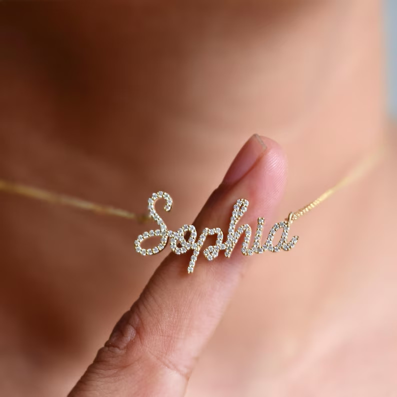 14K Yellow Gold Plated Personalize Name Pendant 5 Ct Round Cut Simulated Diamond