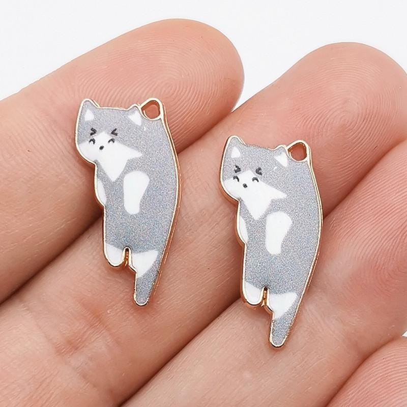 12PCS Gold Tone Enamel CAT Charm Pendant, Halloween Charms 12X25mm LCRG12