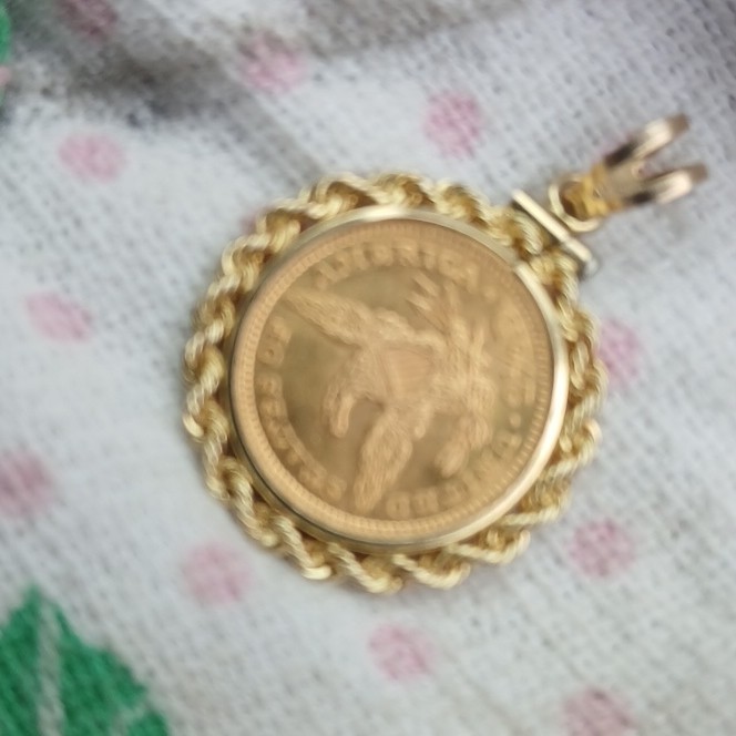 10K Yellow Gold Neckless & 99.9 Gold 1889 Liberty Head $2.50 Eagle Coin Pendant,