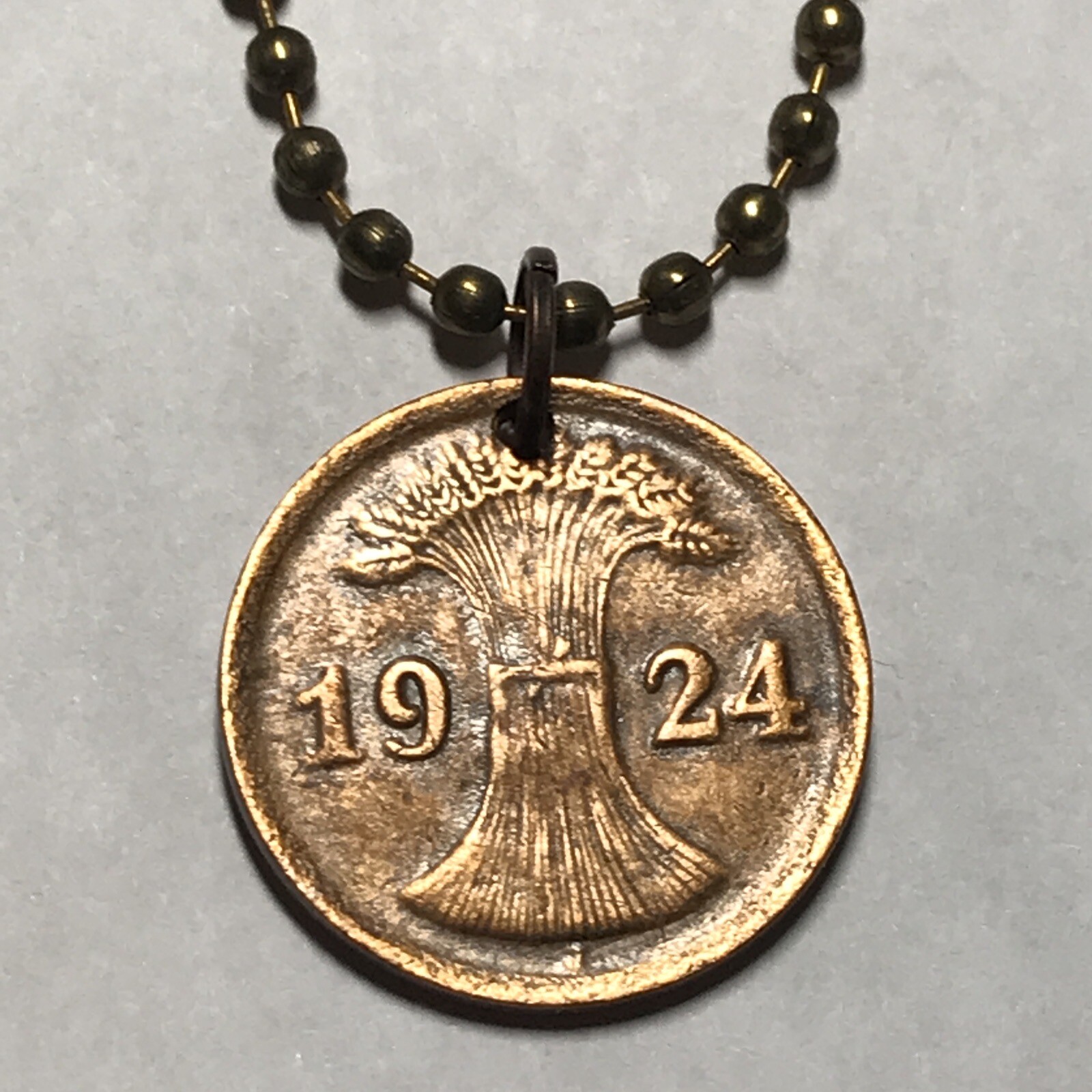 🔥 Real German 1924 J Germany 2 Reichspfennig Wheat Coin Pendant. Great 🎁