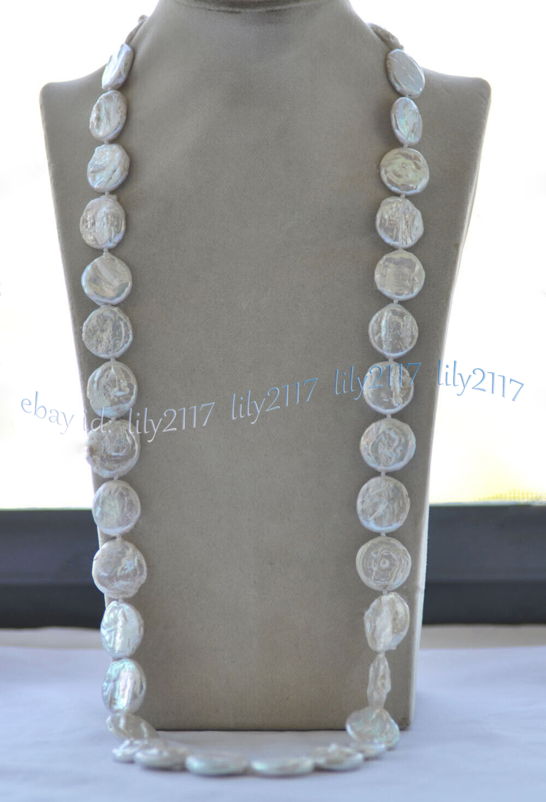 20-22mm Natural White Freshwater Baroque Pearl Flat Coin Beads Necklace 14-36”