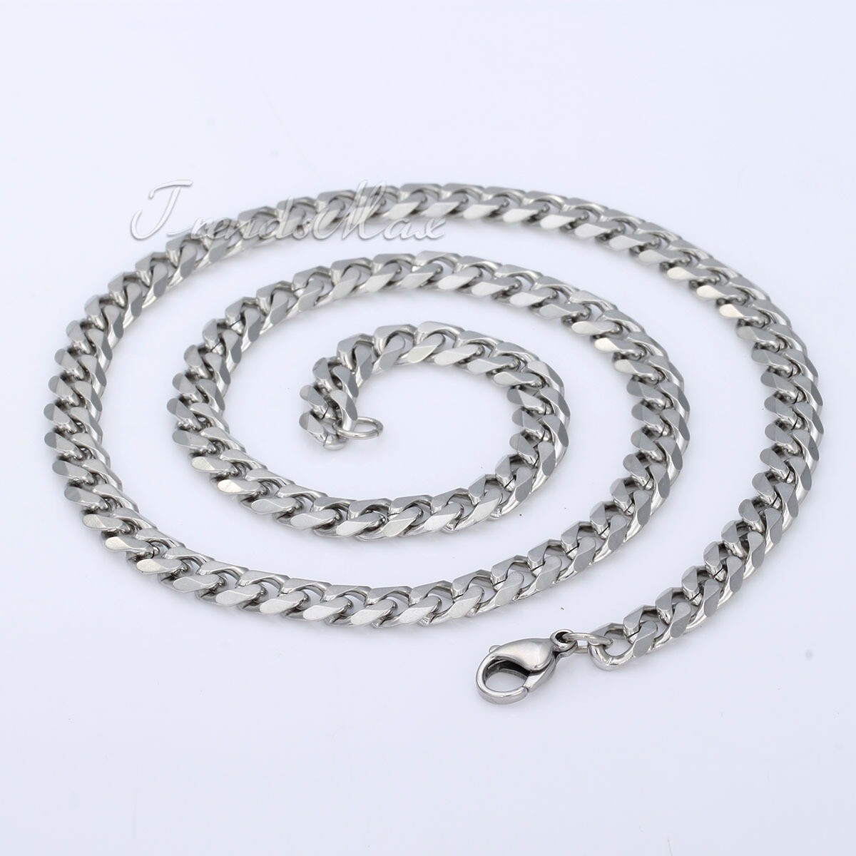 7mm Mens Boys Chain Curb Cuban Link Silver Tone Stainless Steel Necklace 16-36″