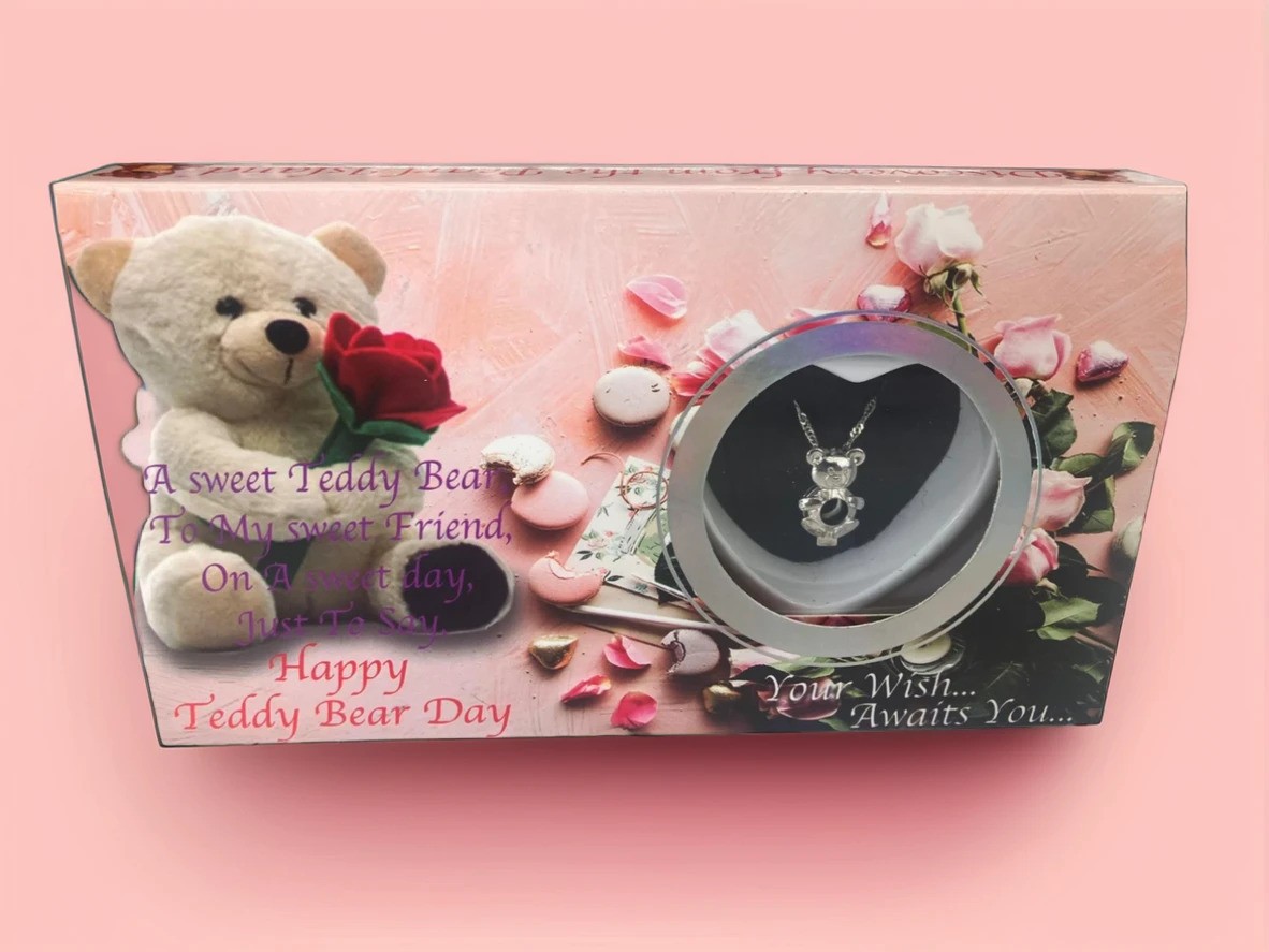Teddy Bear Pearl Necklace Wish Love Pearl Kit Gift Box 16″