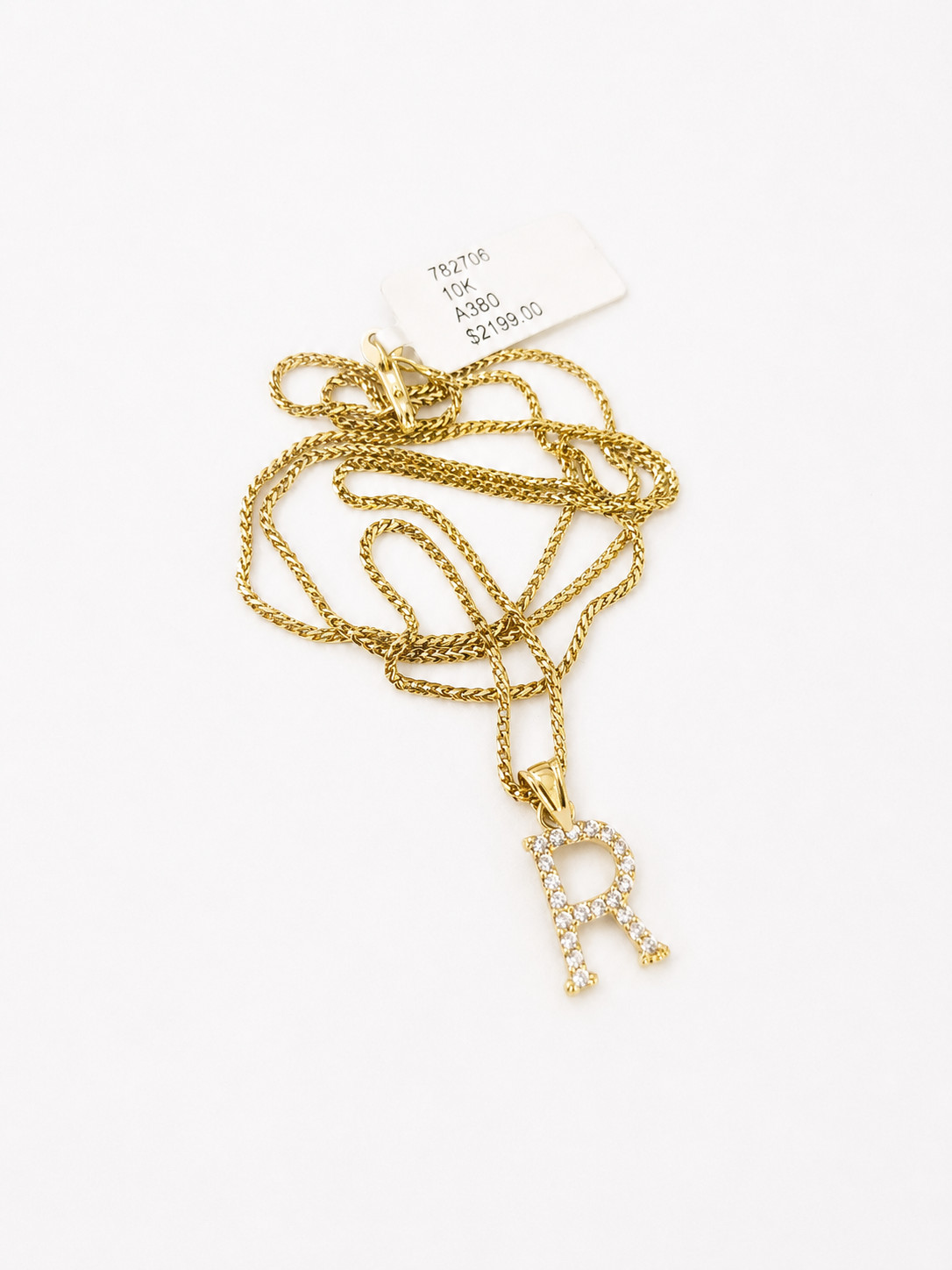 10K Gold Solid Franco Chain R Initial CZ Stone Pendant Set 1mm 16 18 20 22 Women