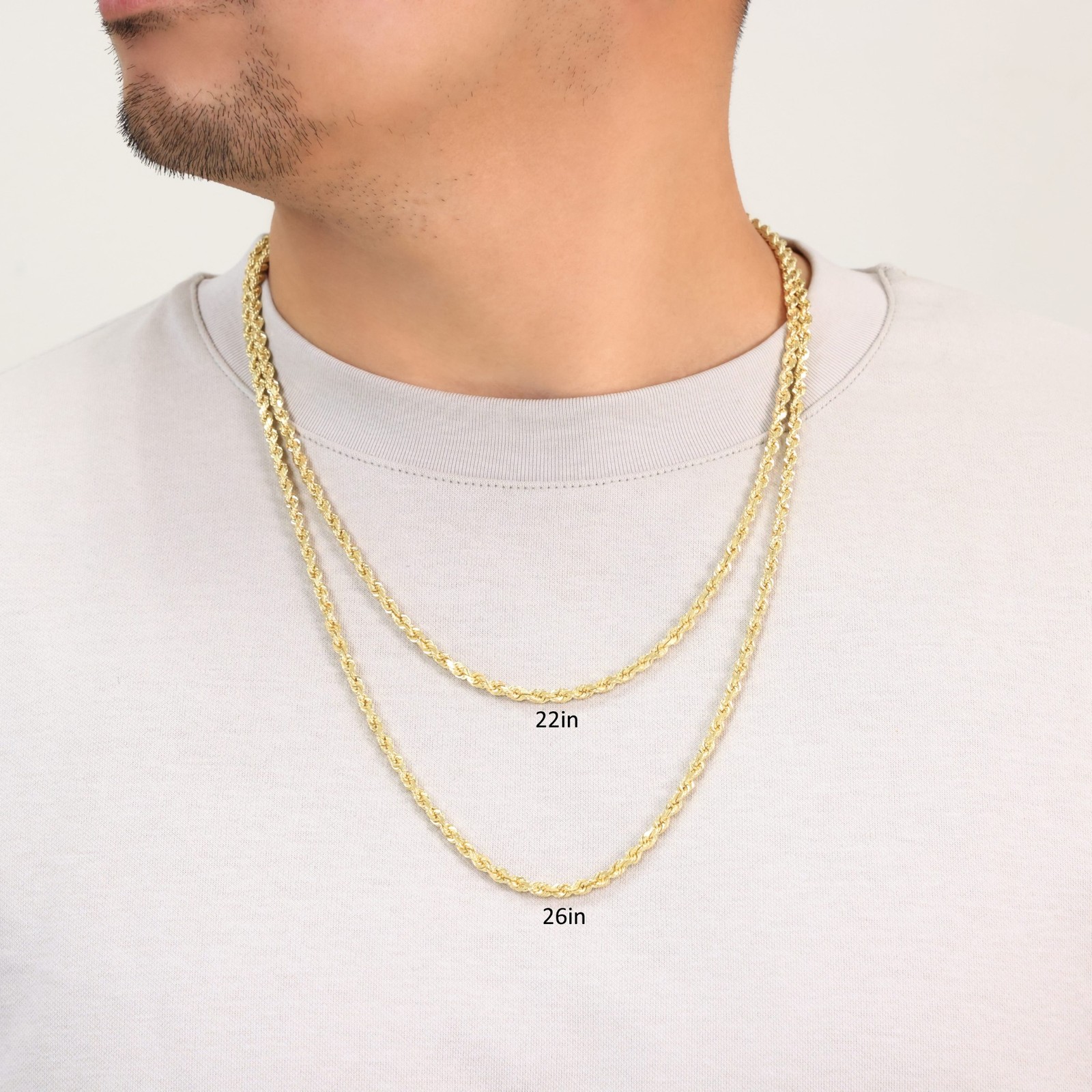 18k Yellow Gold 4mm Diamond Cut Rope Chain Italian Necklace Mens Womens 16″-28″