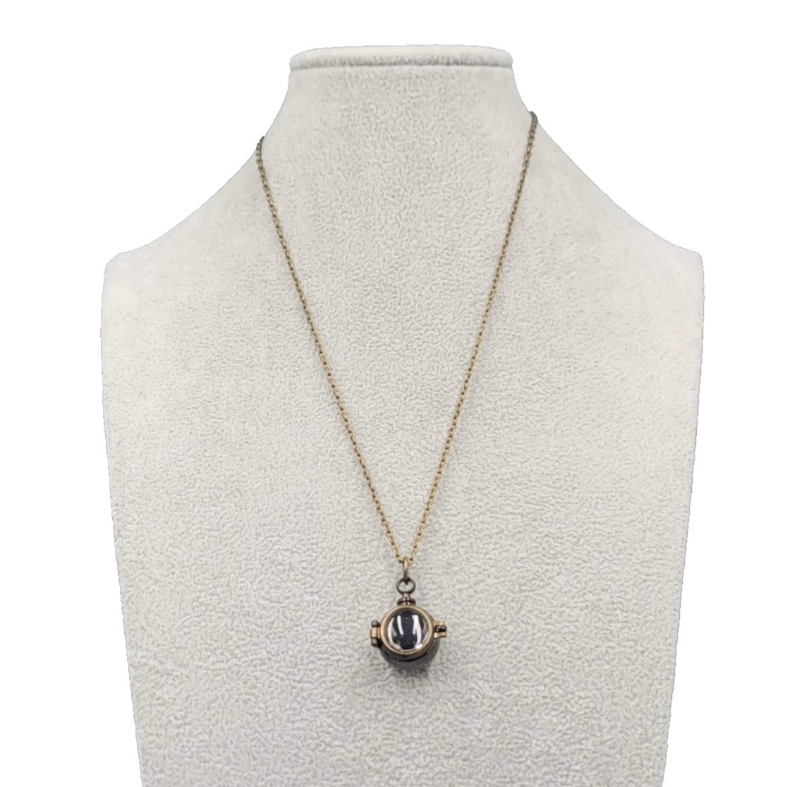 Glass Bubble Locket Charm Cage Pendant Necklace Bronze tone Chain 20″