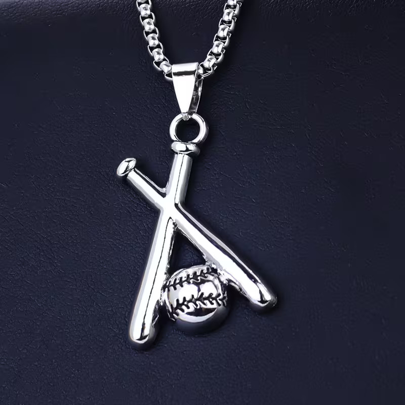 Stylish Men’s Stainless Steel Baseball Bat Pendant Necklace Sports Fan Jewelry