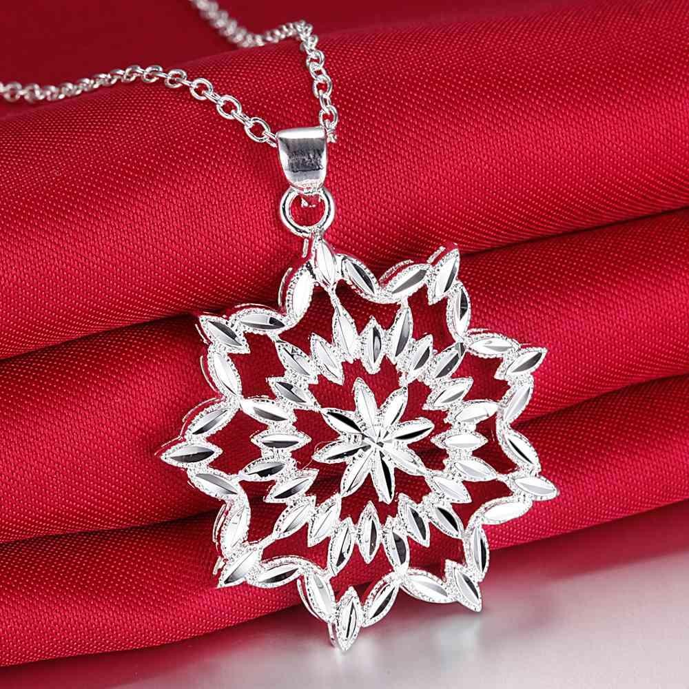 925 Sterling Silver Flower Pendant Necklace Women Wedding Engagement Jewelry