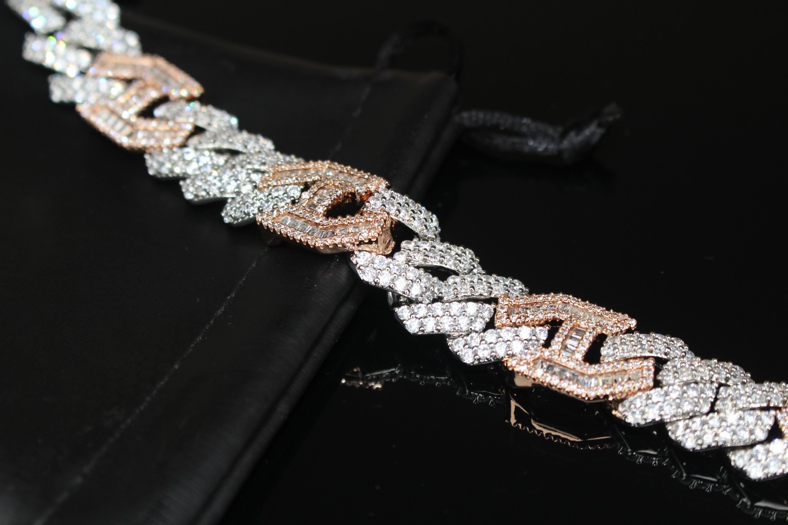 14k STAMPED 14mm FIGARUCCI Two-Tone Rose Gold Chain 80.7ct Lab Sim VVS1 Diamond