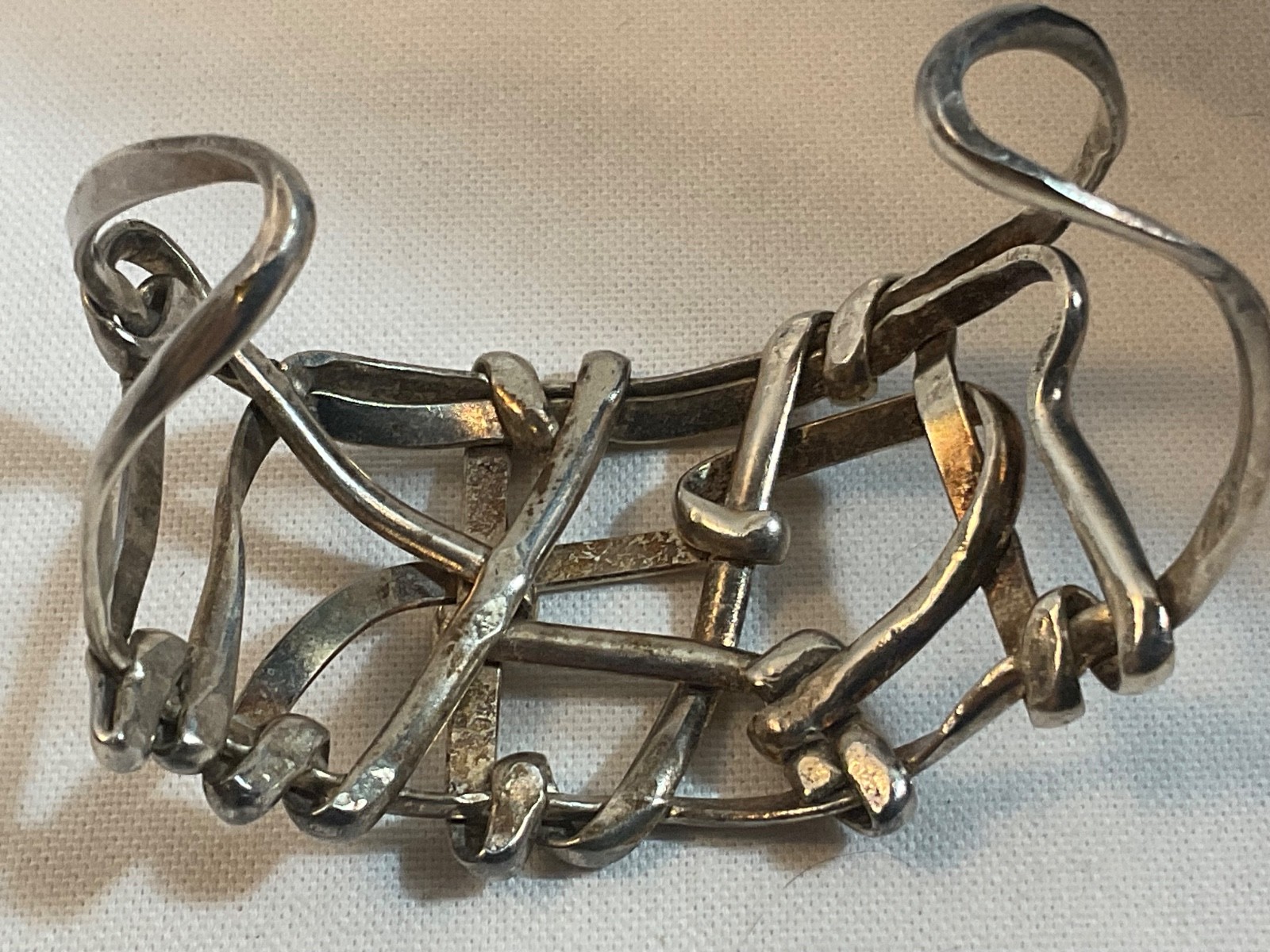 Vtg. Silver Tone Heavy Wide Bracelet Cuff Costume Jewelry #27