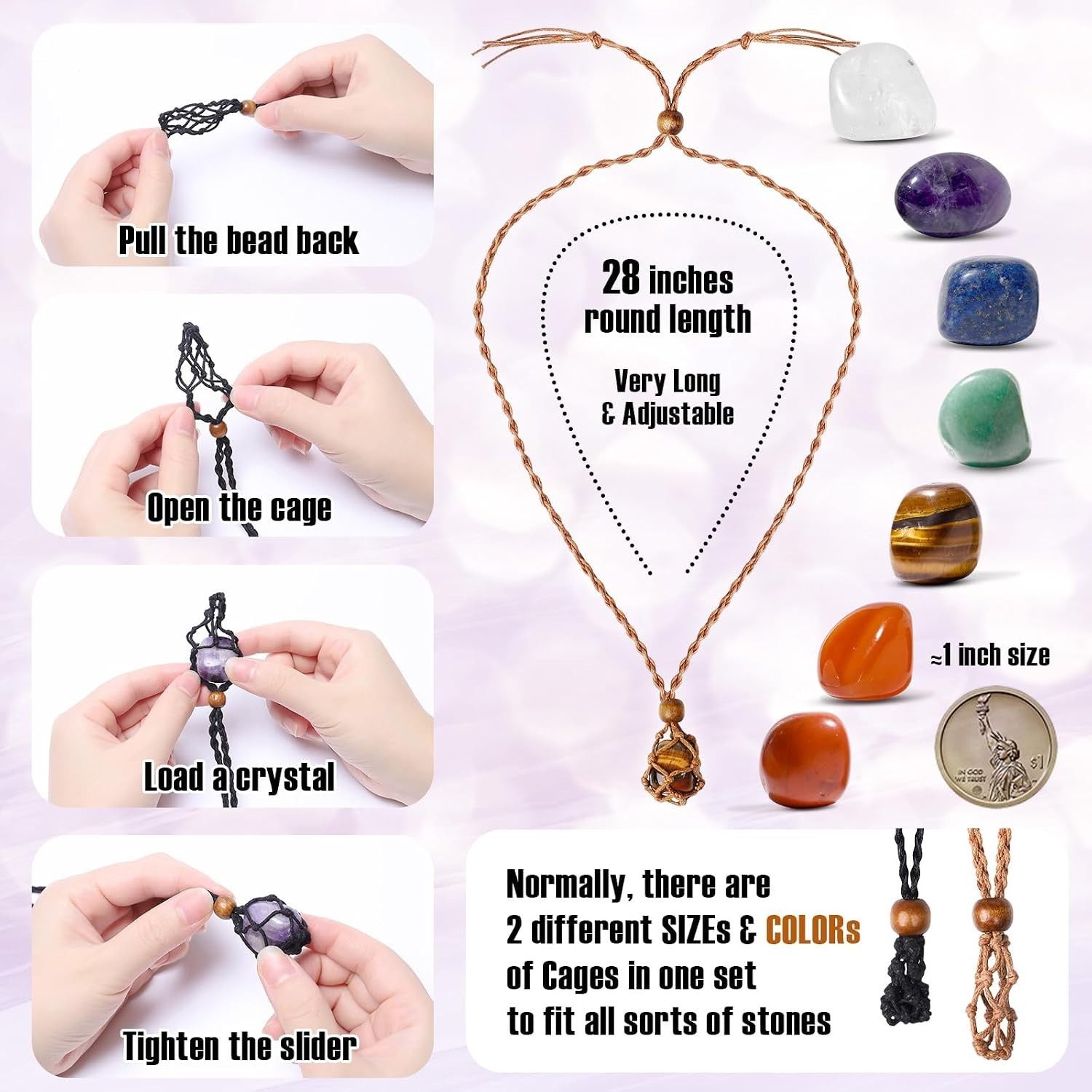 Boho 7 Chakra Stones Crystal Necklace – Adjustable Cord for Energy and Balance