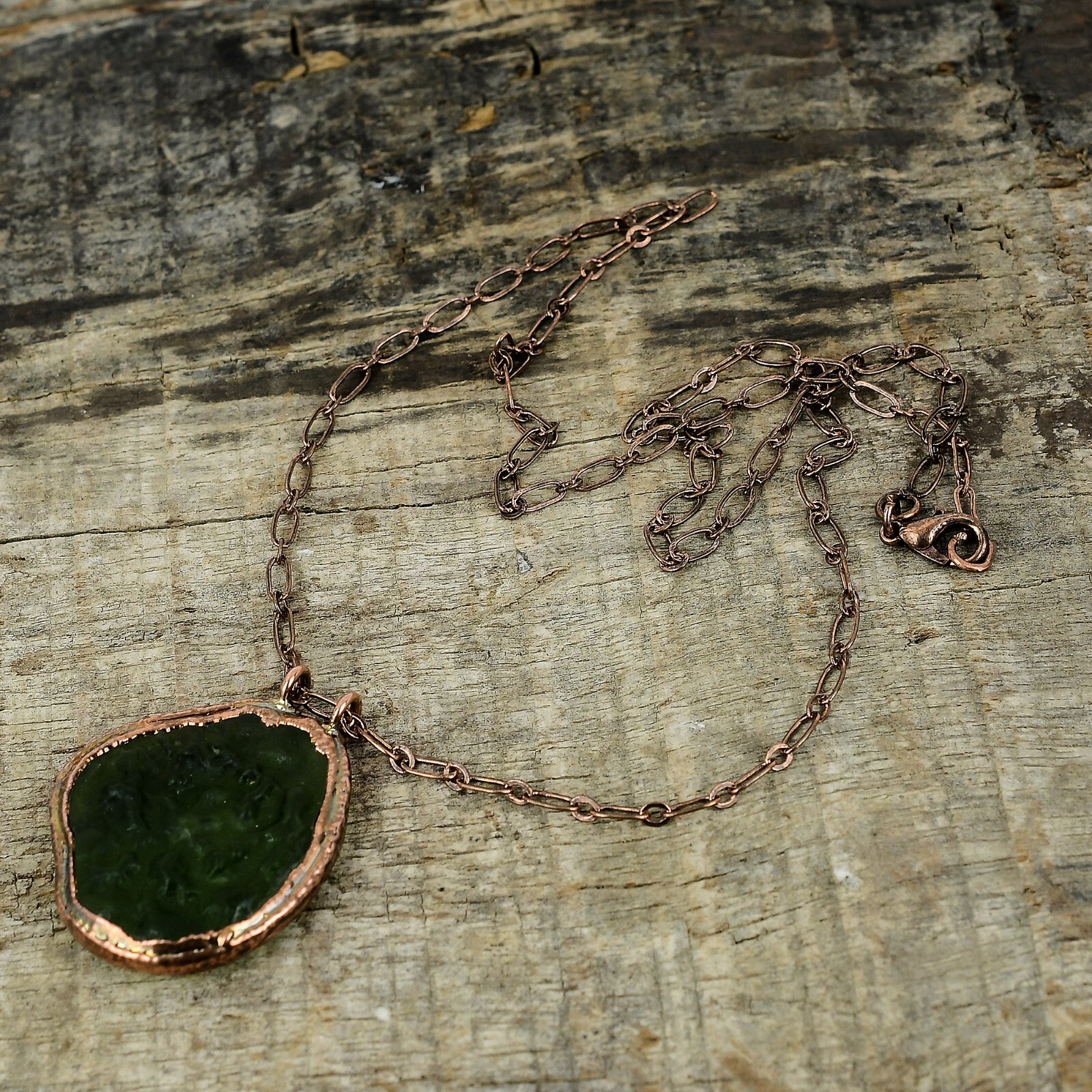 Moldavite Gemstone Electroformed Pendant Copper Handmade Jewelry For Women 1.65″