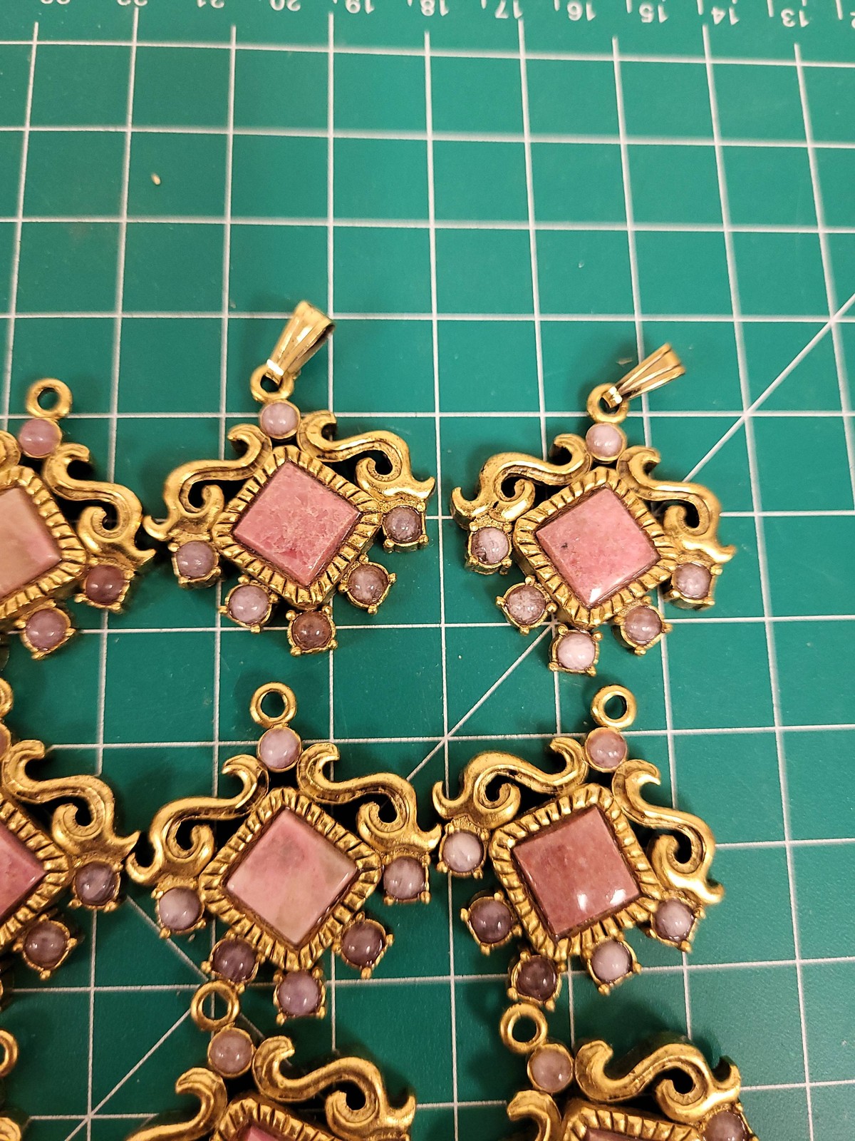 Lot 2- Vintage Pendants Gold Tone Pink Stone Charms Jewelry Making Supplies Bulk