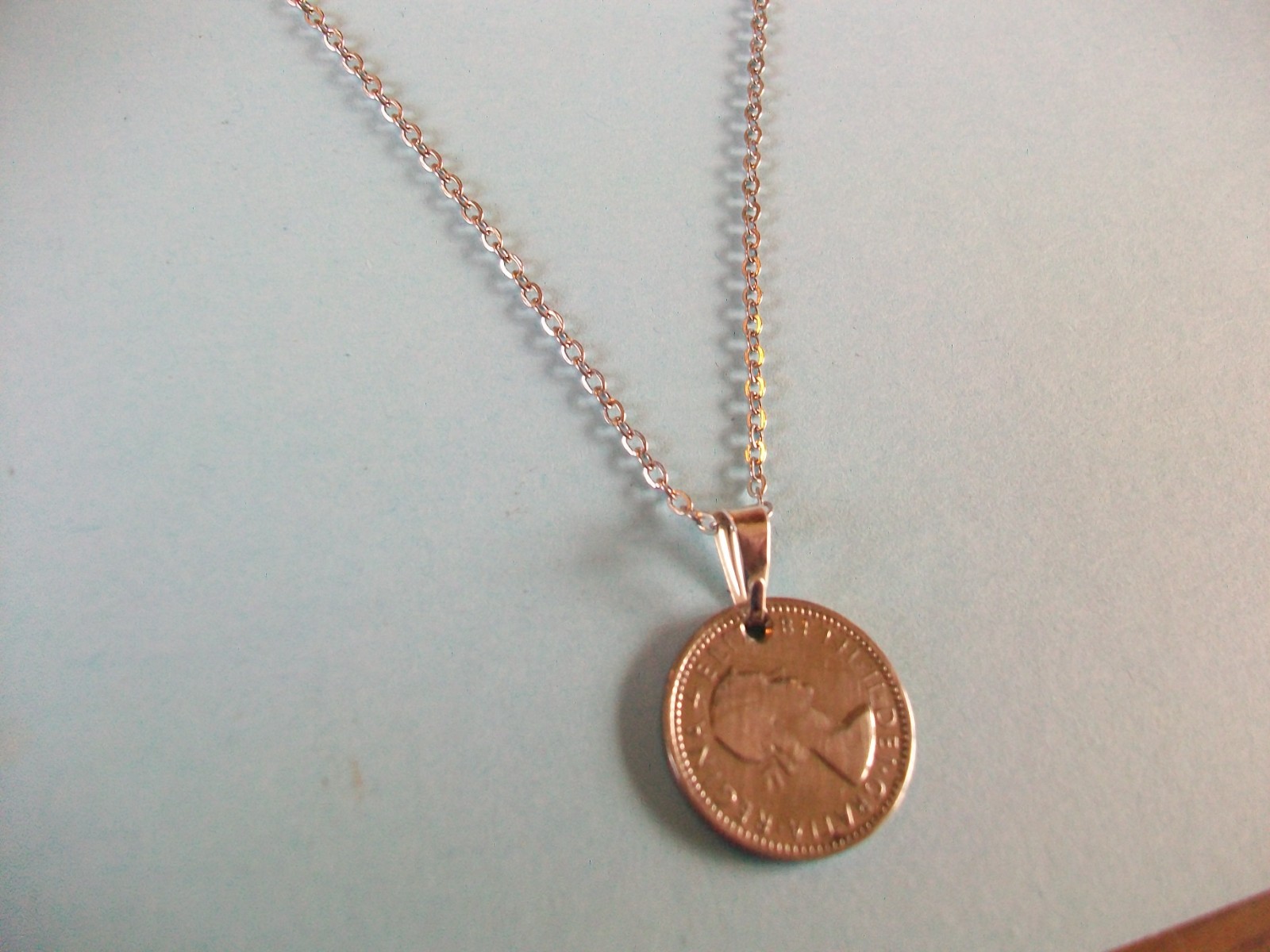 SIXPENCE COIN – SILVER FINE LINK CABLE CHAIN PENDANT NECKLACE – 1953 to 1967