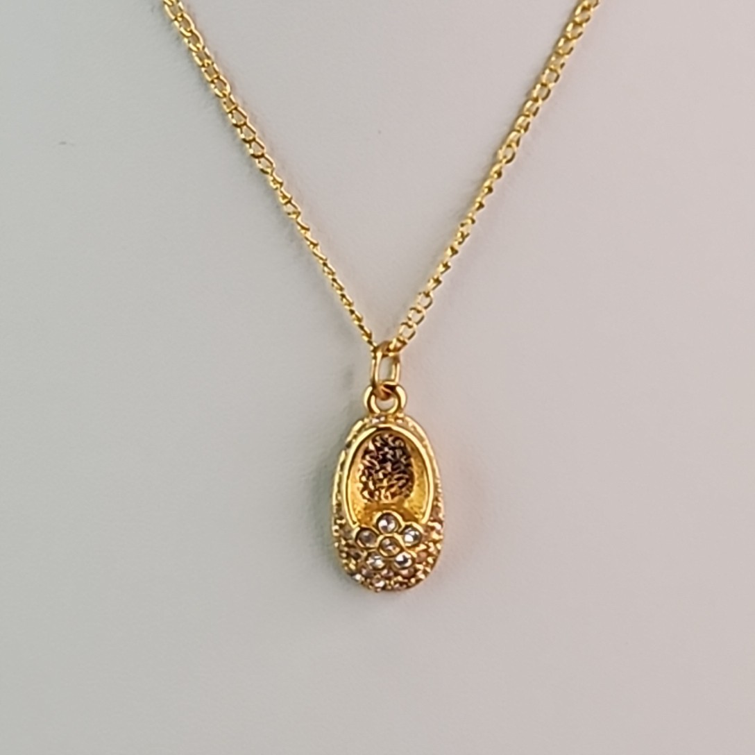 Firenza Baby Shoe Charm Necklace May Birthstone Clear Rhinestones Gold Tone 17mm