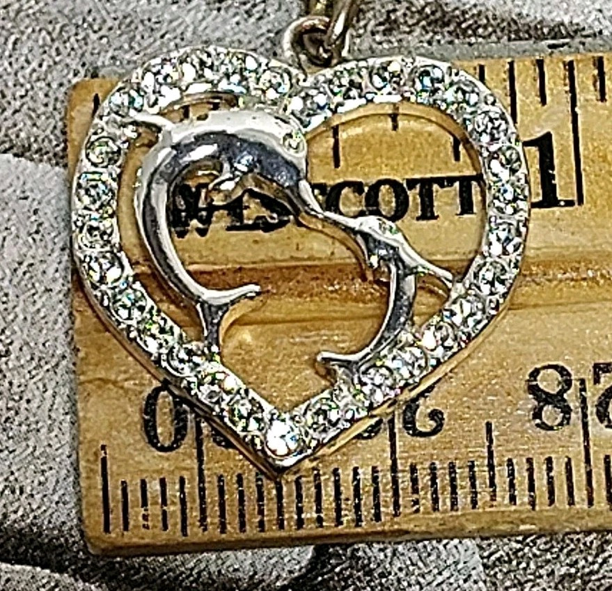 Dolphins Heart Pendant Necklace 16”-19” Silver Toned By Adult Jewels