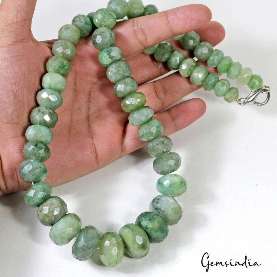990 Cts Natural Brazilian Green Emerald Round Beaded Single Strand Necklace 22″