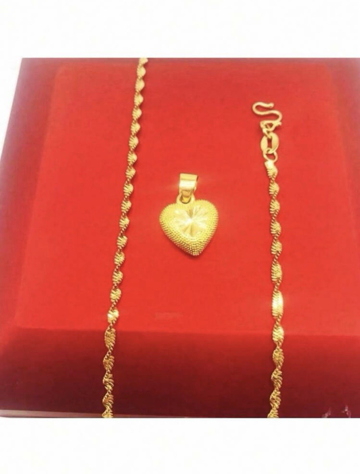 Dubai Gold Plated Heart Pendant Chain Necklace Jewellery Gift Set Uk Seller