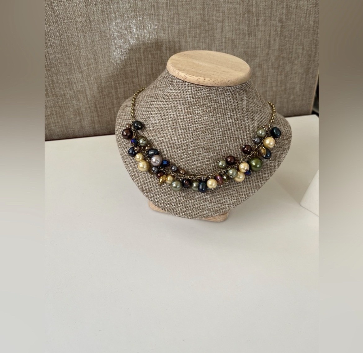 Multicolor Faux Pearl Crystal Cluster Beaded Cable Chain Necklace