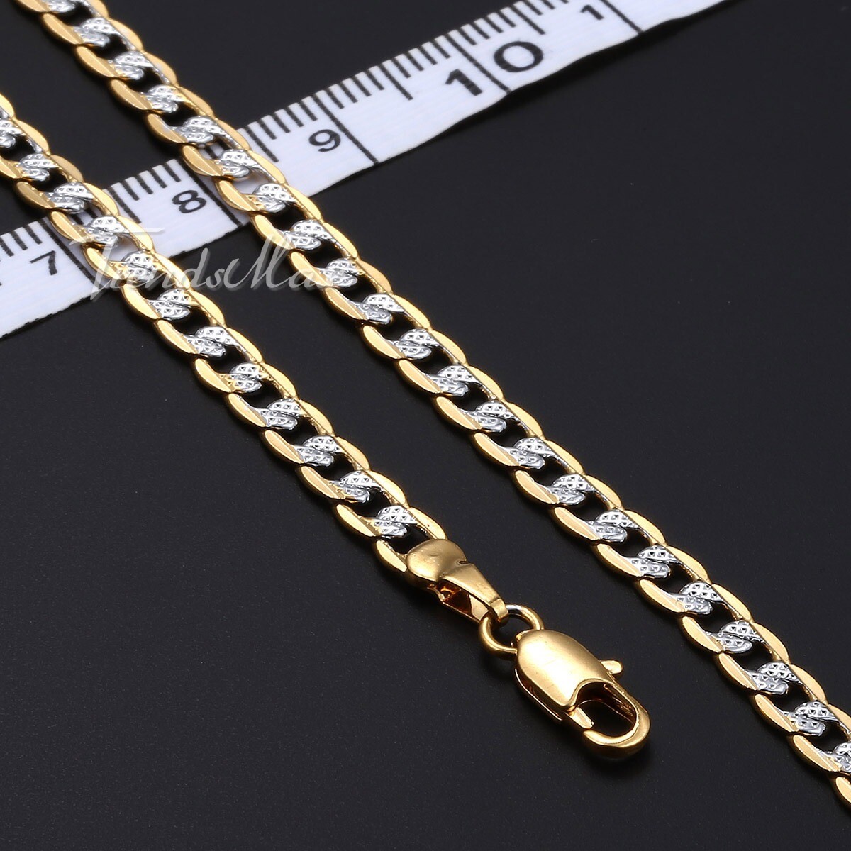 4mm Mens Womens Chain Silver Yellow Gold Filled Curb Link Necklace 18 20 22 24”