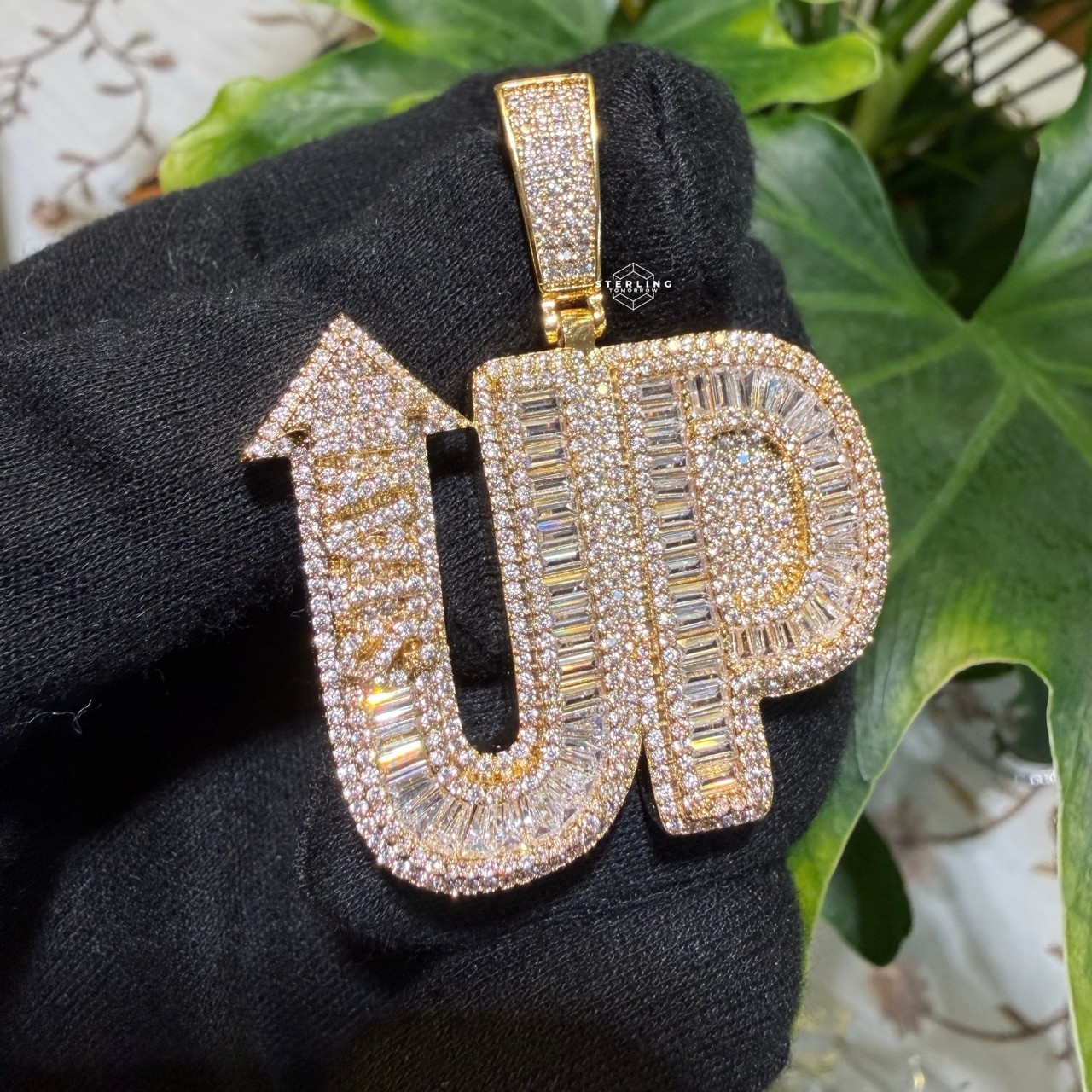 14k Gold Plated STAY UP Word Pendant Streetwear Bling AntiTarnish Rope Chain