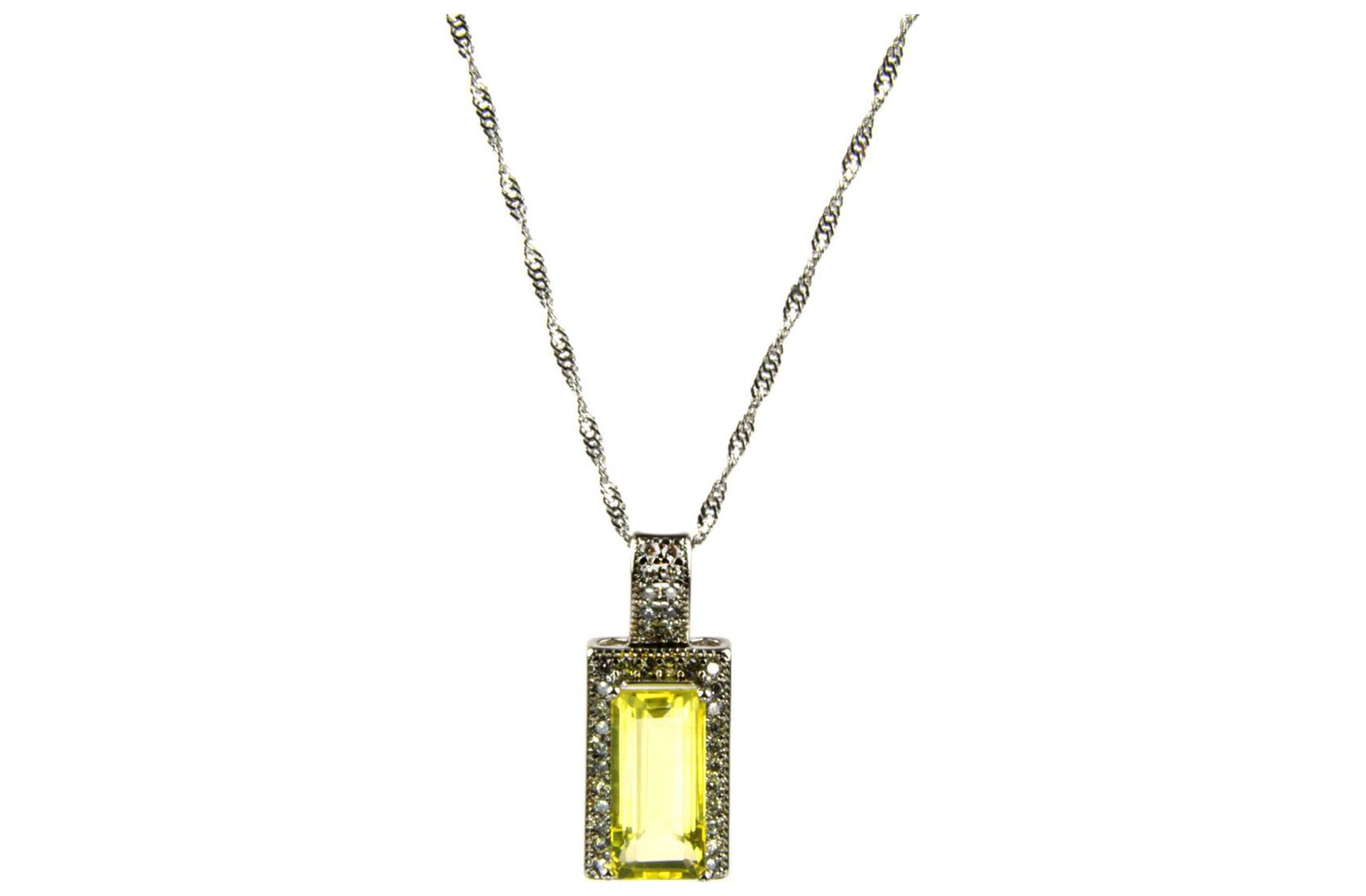 Gold Coast Women’s 14k White Gold Plated Lemon Quartz Pendant & 21″ Necklace Set