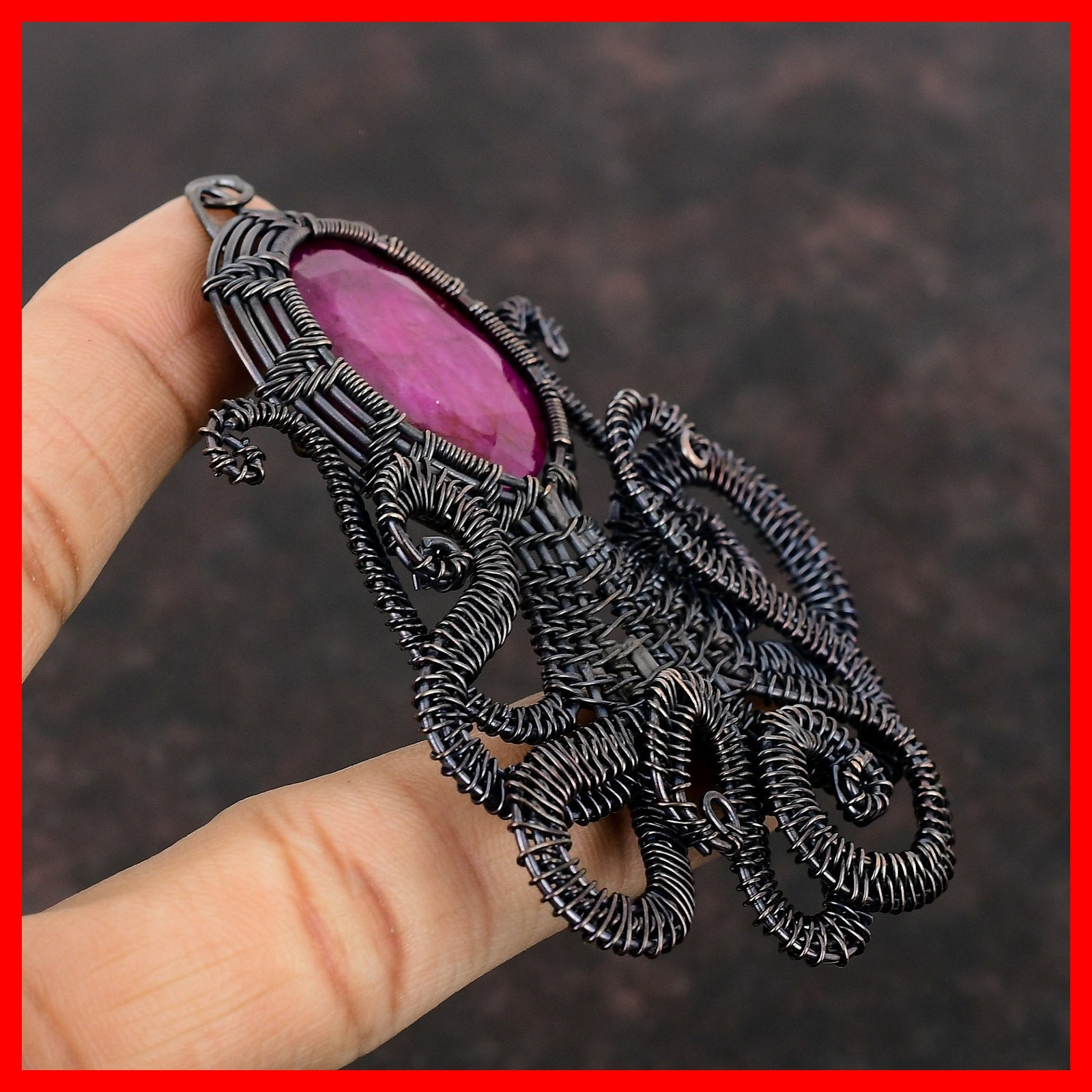 Copper Natural Kashmir Rubi Mother Octopus And Wire Wrapped Birthday New Pendant