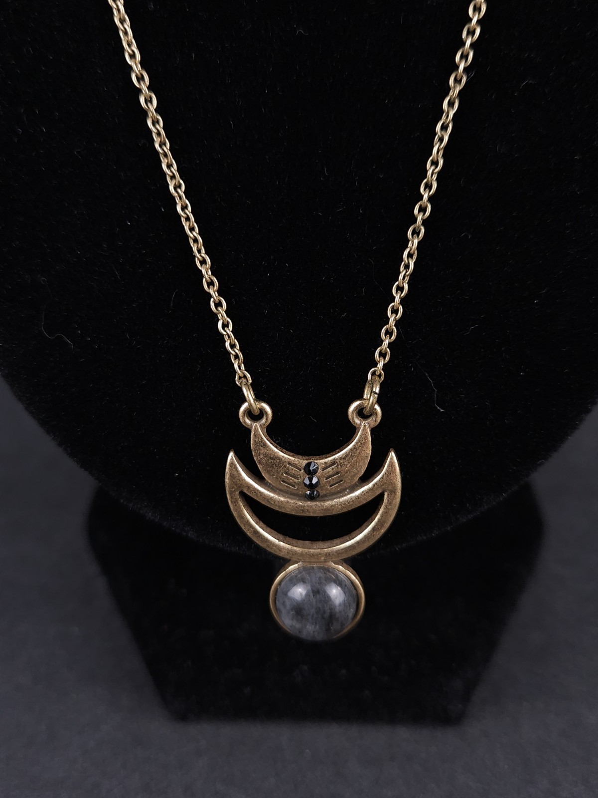 American Eagle Crescent Moon Marble Orb Pendant Chain Necklace