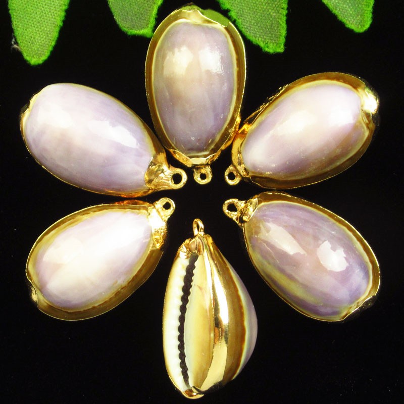 6Pcs 30x18x14mm Gold Plated Natural Seashells Crafts Pendant Bead BK119