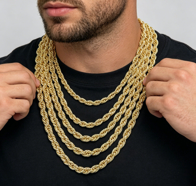 10K Yellow Gold 10mm Laser Diamond Cut Rope Chain Necklace Men Women 22″