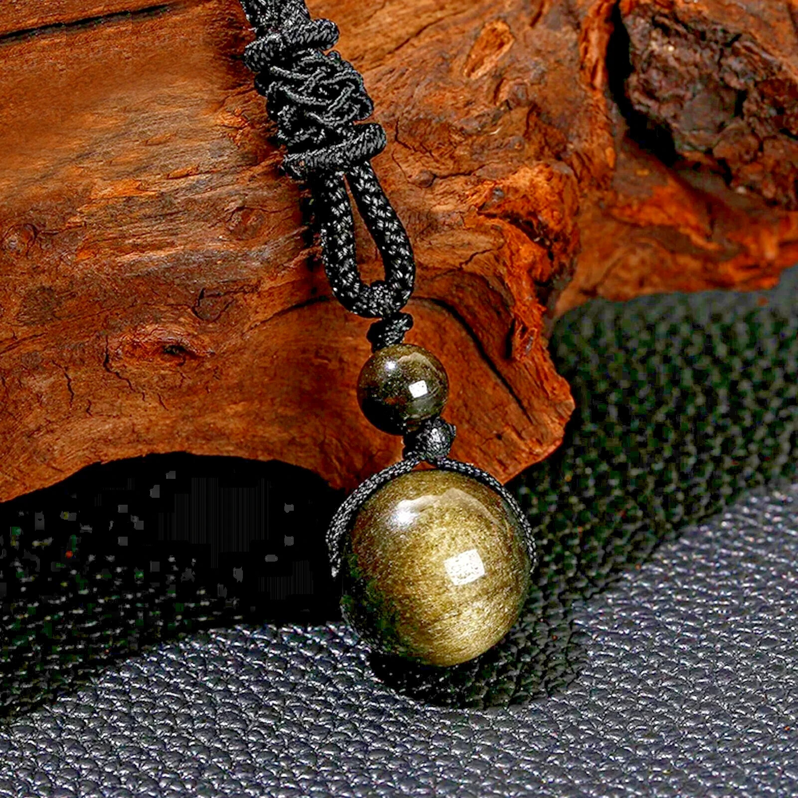 Natural Gold Sheen Obsidian Crystal Pendant Necklace Chakra Healing Reiki Amulet